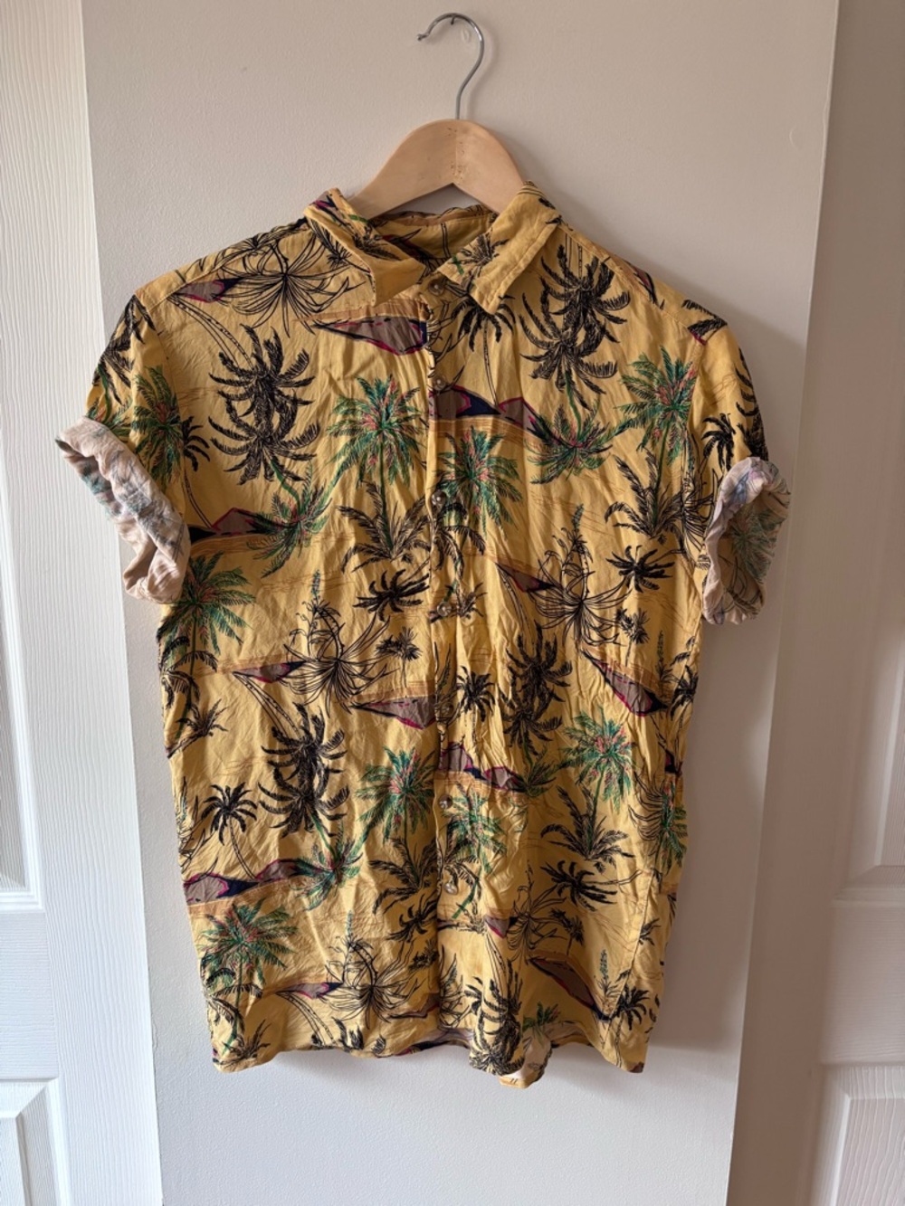 Men's Yellow Tropical Print Shirt